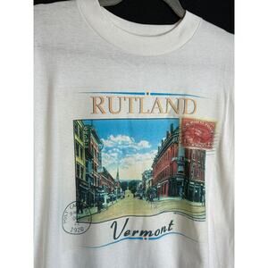 185. Vintage Rutland, VT tshirt; single stitch sleeves; Size L